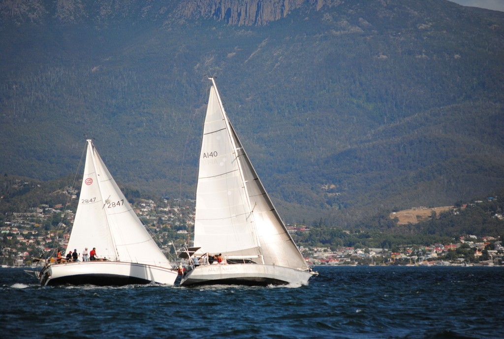 Alumination and Camlet Way racing boat-for-boat in the Cruising Red divison - Crown Series Bellerive Regatta 2013 © Peter Campbell